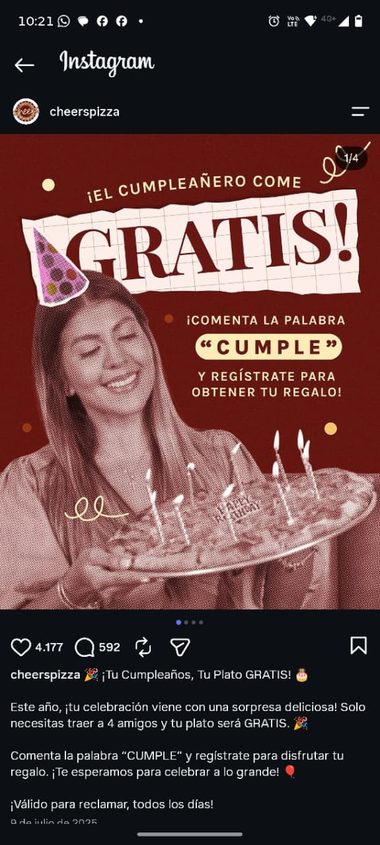 Campaña de cumpleaños de Cheers Pizzería