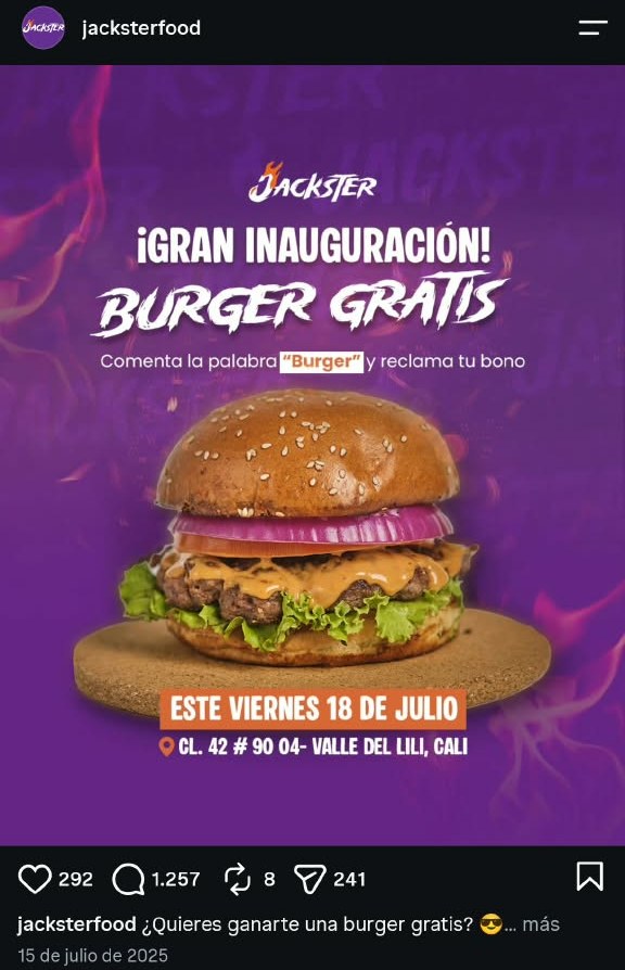 Post de inauguración de Jackster: comenta BURGER y reclama tu bono
